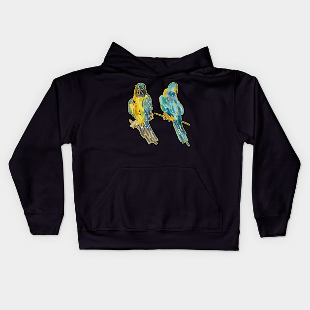 Love parrots watercolour design Kids Hoodie by Earthy Planty